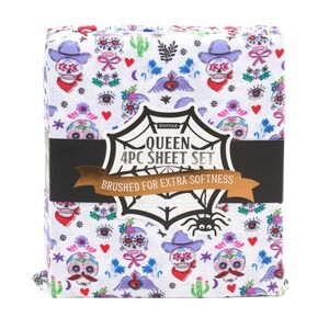 ENVOGUE Queen Halloween Sugar Skull Cowboy Cactus 4 Piece Sheet Set NWT